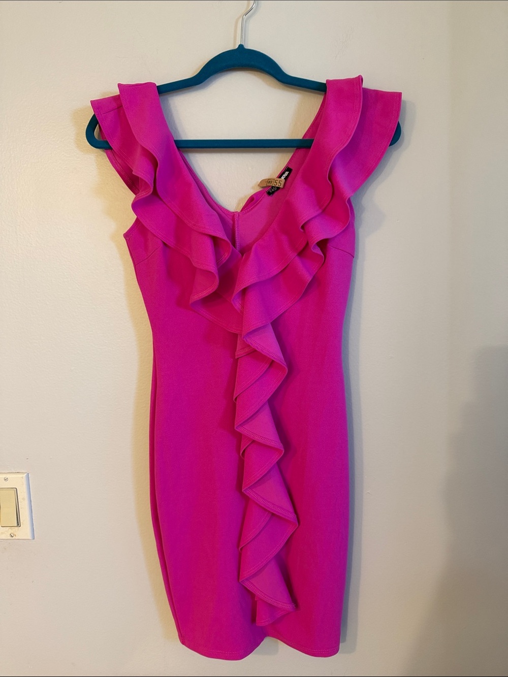 Fashion Nova Hot Pink Ruffled V-Neck Mini Dress